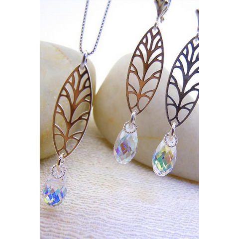 The Pave Swarovski Crystal Teardrop Necklace & Earring Set Gold Crystal Collection Roma Designer Jewelry